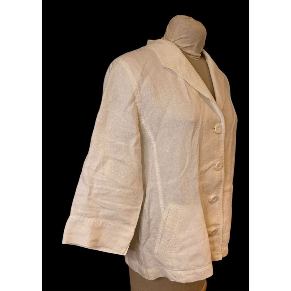Eileen Fisher Linen 4-Button Jacket/Top 3/4 Sleeves White Sz. L Lightweight - Picture 6 of 12